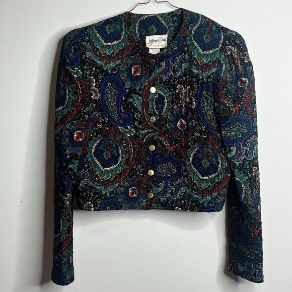 Jeffrey & Dara Linda Hutley Vintage Crop Floral Quilted Blazer Womens Size 7/8 - Picture 3 of 9